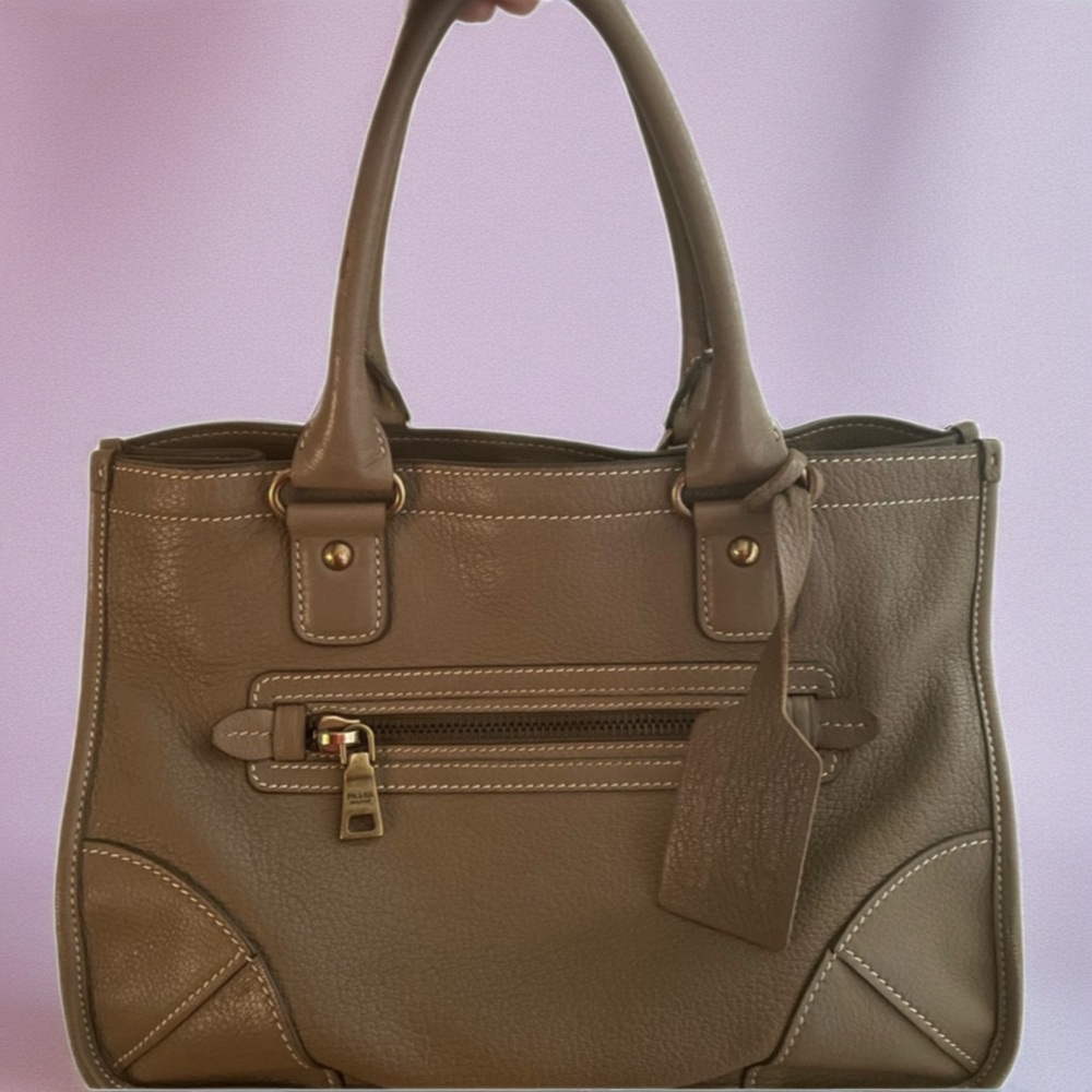 Prada 💜 HTF  Taupe Original Deer Skin Leather  Brown Top Handle Handbag - Picture 8 of 15